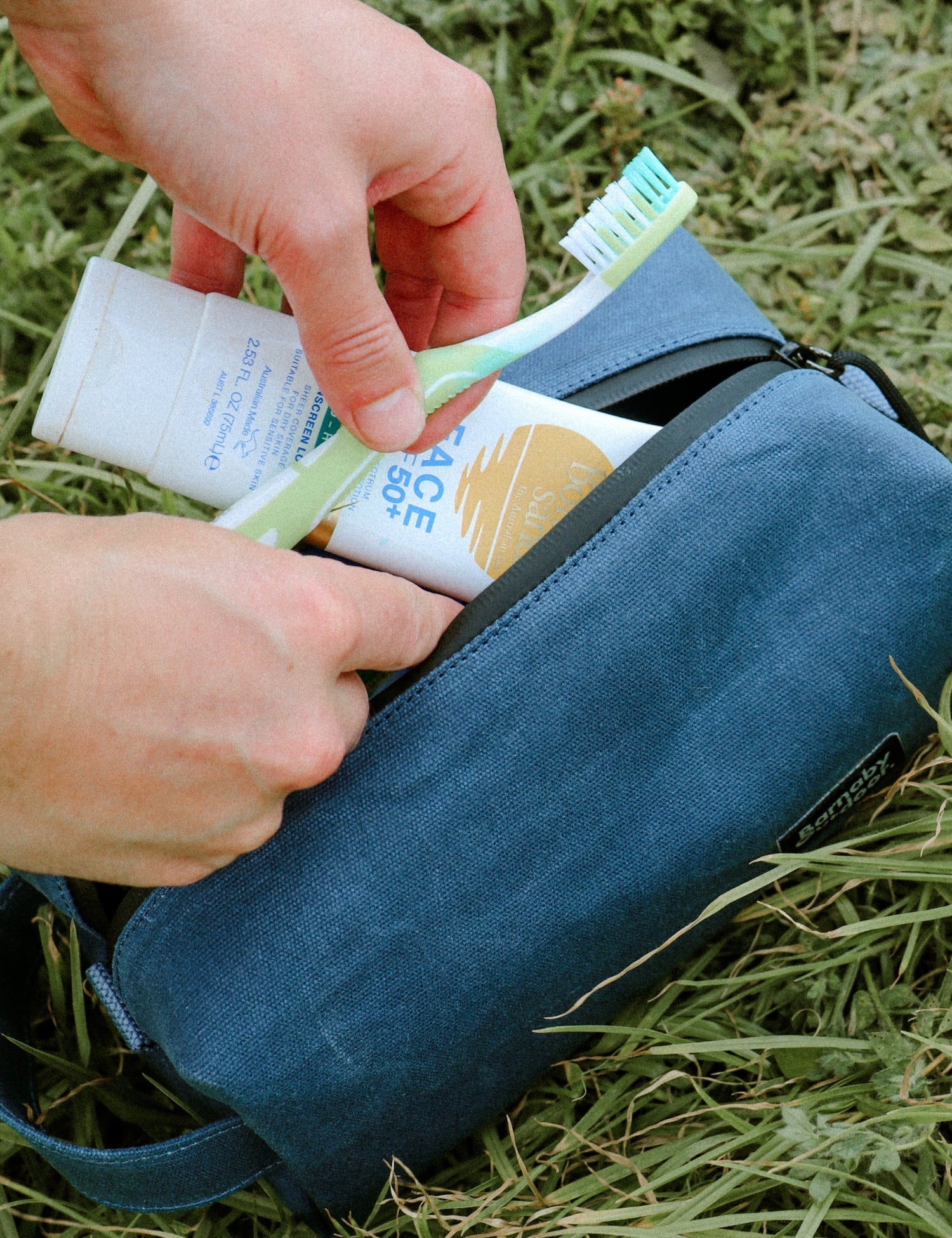 Field Wash Bag - Waxed Canvas - Aoraki Blue - Barnaby Outdoor